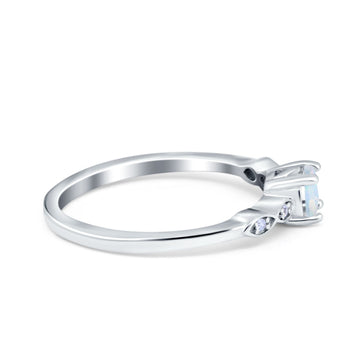 Petite Dainty Wedding Ring Round Lab Created White Opal 925 Sterling Silver